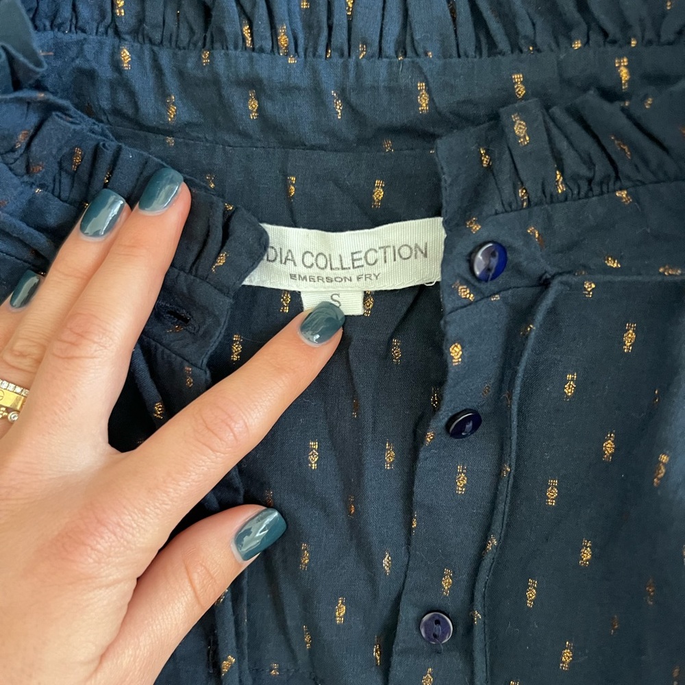 Emerson Fry Navy Blouse with Gold Dot Print - Picture 2 of 3